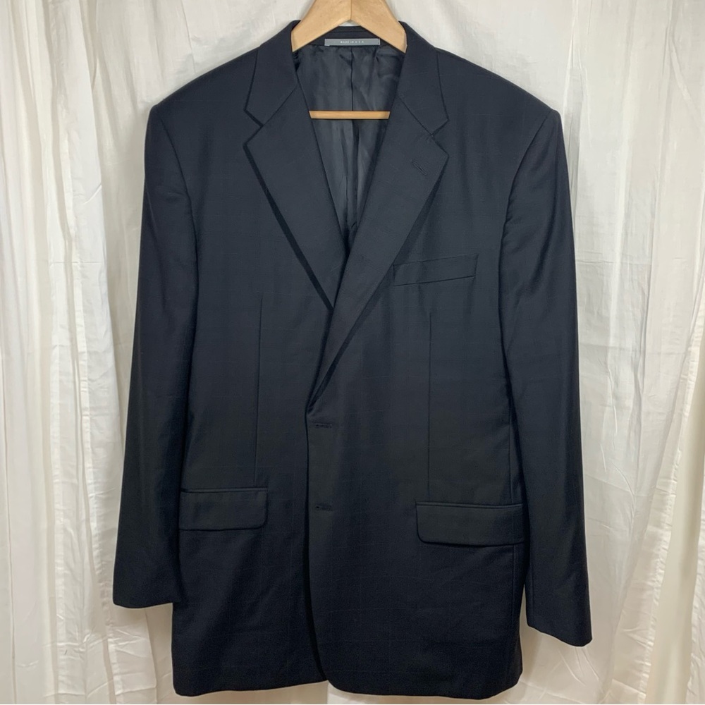 Hickey Freeman Ing Loro Piana 100% Wool Black Windowpane Suit Jacket Size 46L